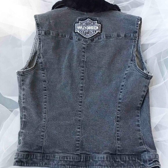 Mexx Denim Vest: Y2K Fur Collar Acid Wash (Size XS-S) - Picture 2 of 5